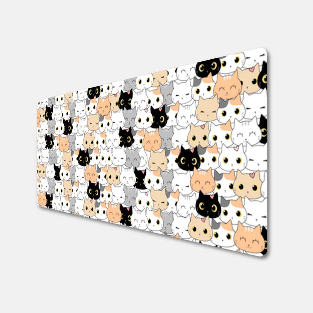 Colorful Cute Cat Faces Seamless Pattern Mouse Pad