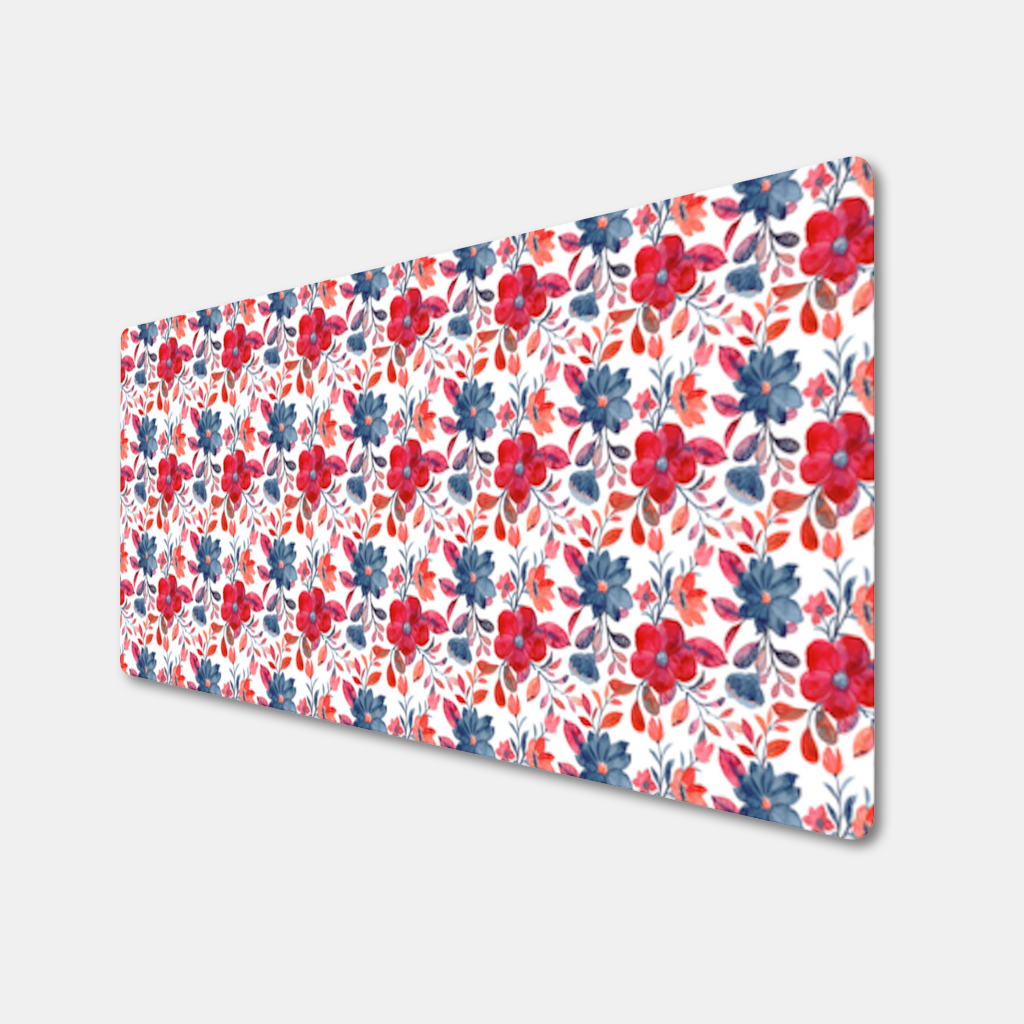 Suluboya Kırmızı Lacivert Çiçek Mouse Pad