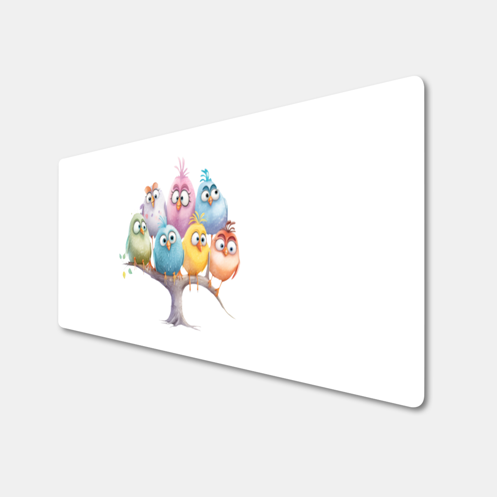 Whimsical Colorful Birds on Branch Mouse Pad