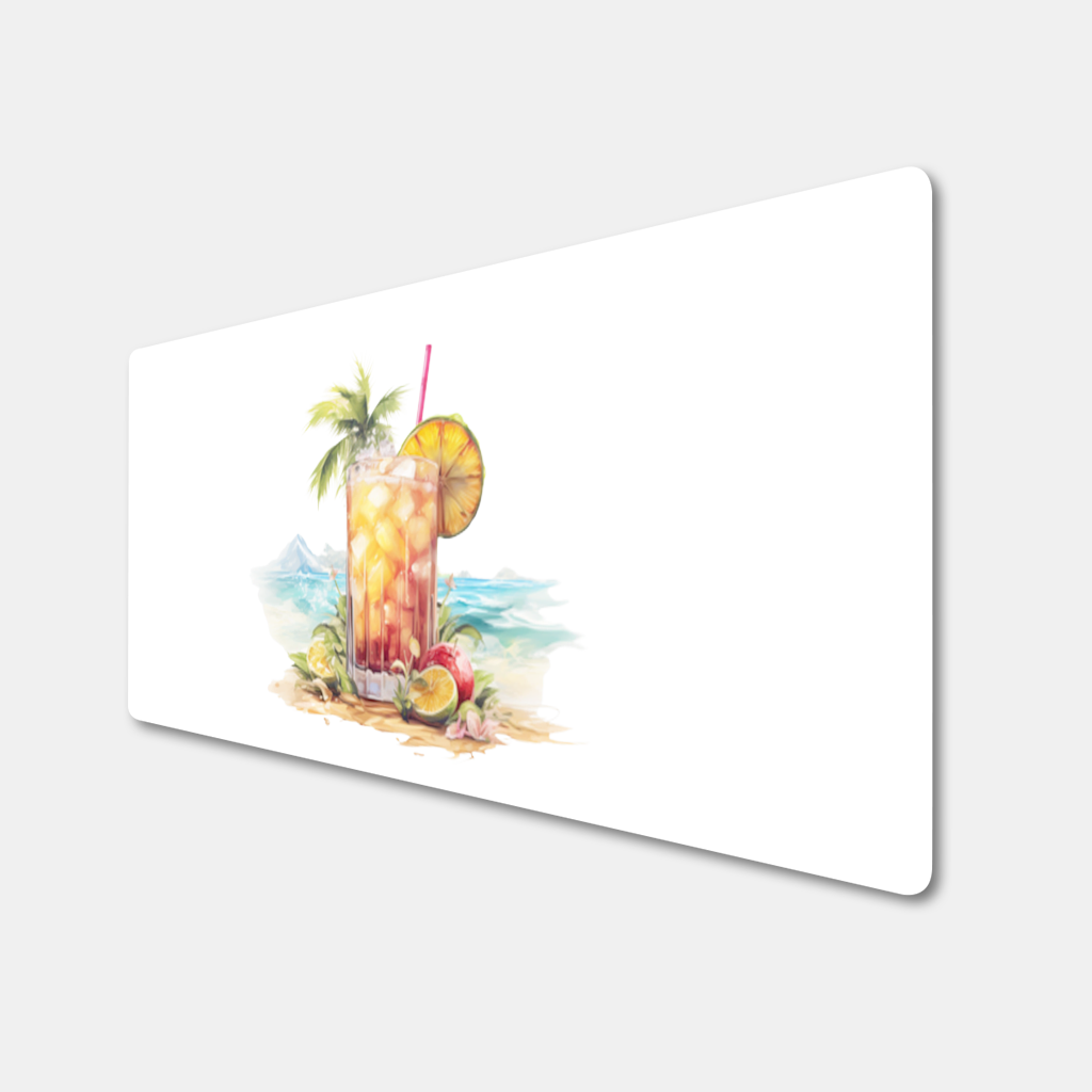 Egzotik Tropikal Sahilde Buzlu Meyveli İçecek Mouse Pad