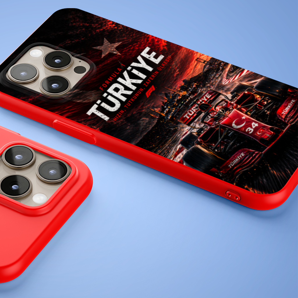 Red Racing Car over Istanbul Skyline iPhone 15 Pro Case