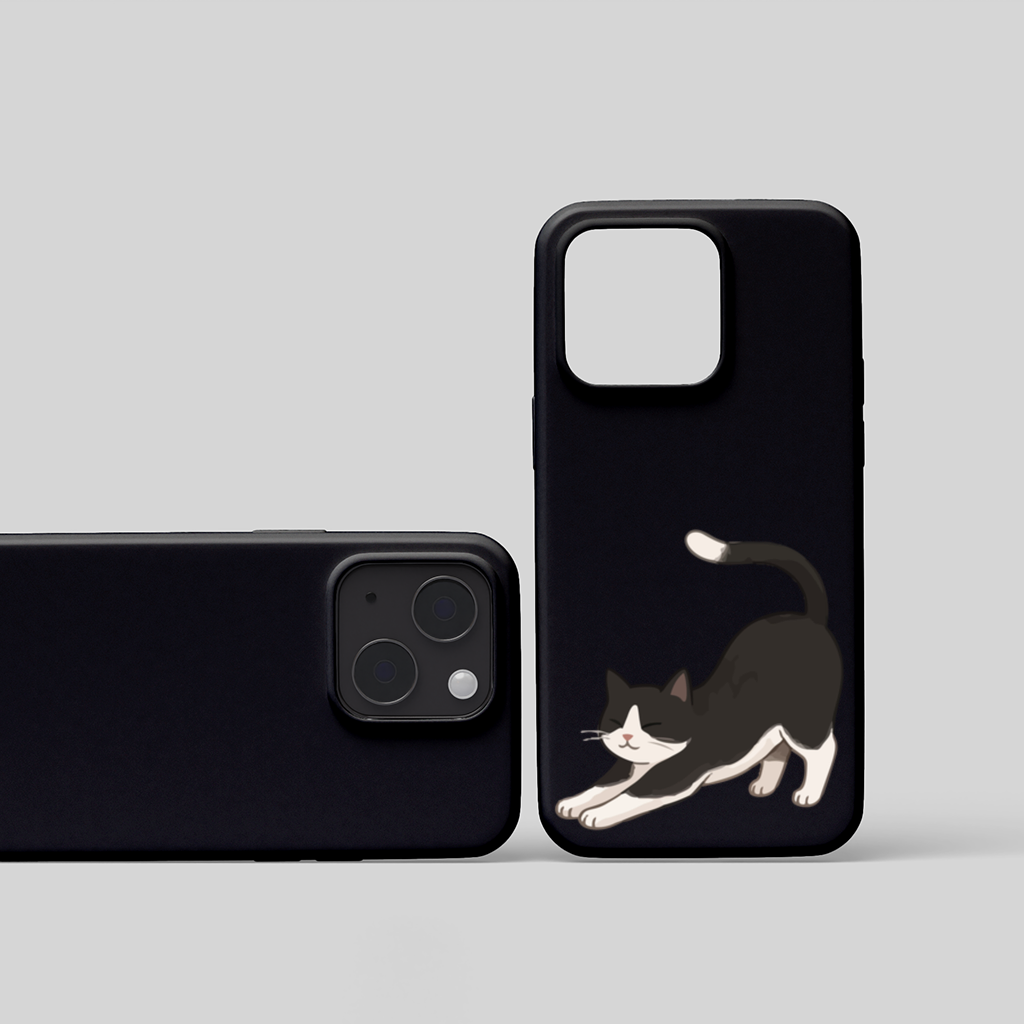 Stretching Tuxedo Cat iPhone 15 Case
