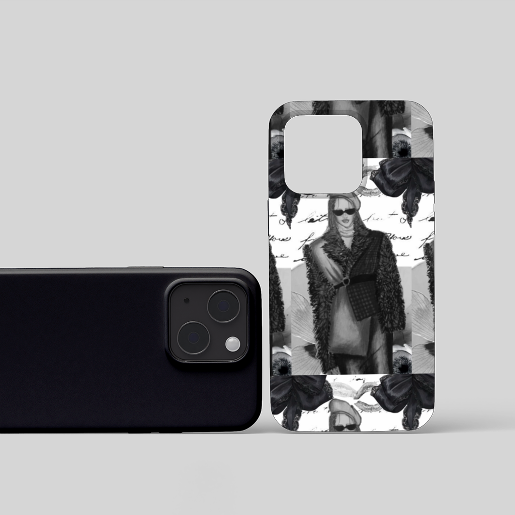 Black White Illustration iPhone 15 Case