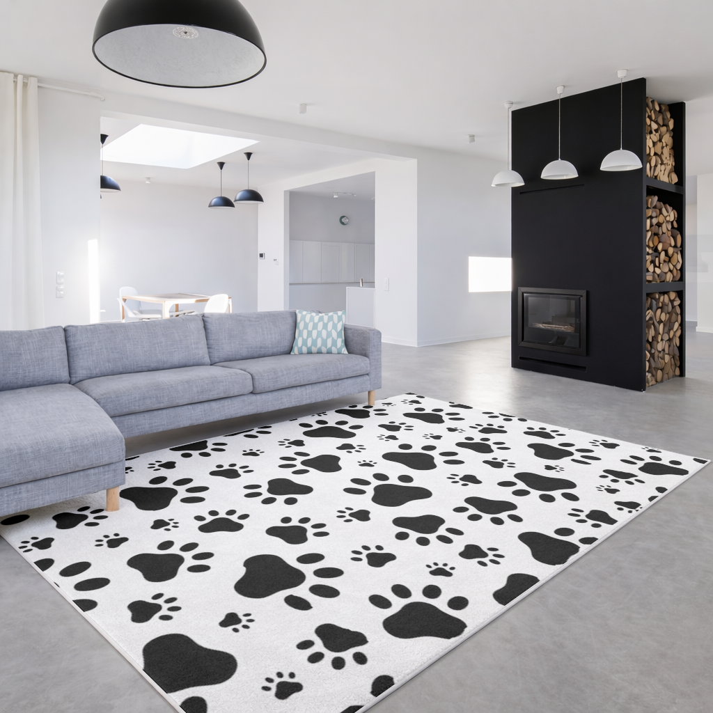 Black and White Paw Pattern Design Living room carpet