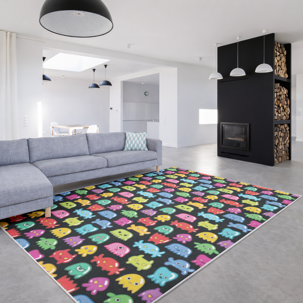 Renkli Sevimli Canavarlar Dikişsiz Desen Salon Halısı