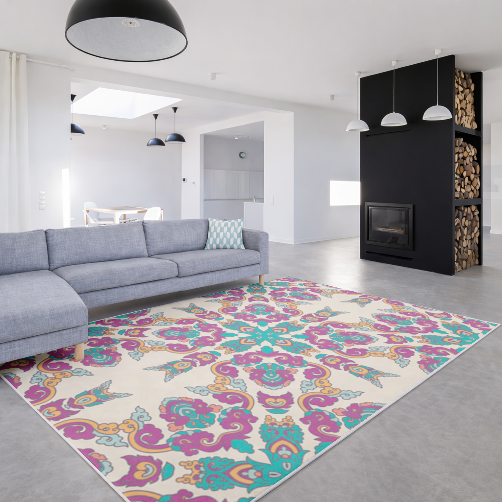 Renkli Oryantal Motifli Simetrik Mandala Deseni Salon Halısı