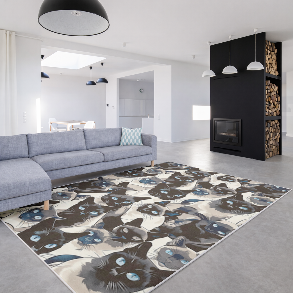 Blue Eyed Siamese Cat Elegant Illustration Pattern Living room carpet