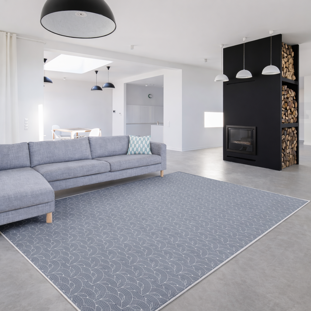 Lacivert Beyaz Yarım Daire Geometrik Desen Salon Halısı