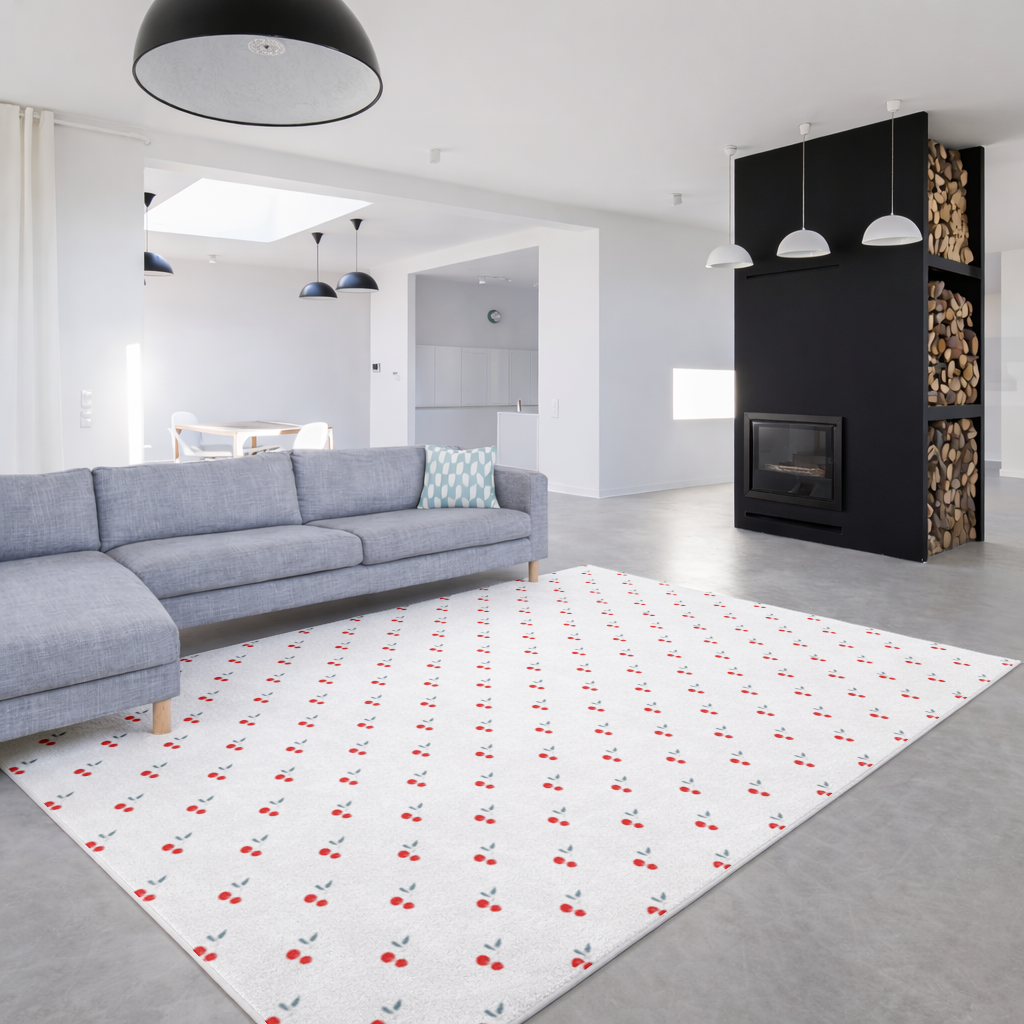 Minimal Kiraz Deseni Tekrarlı Arka Plan Salon Halısı