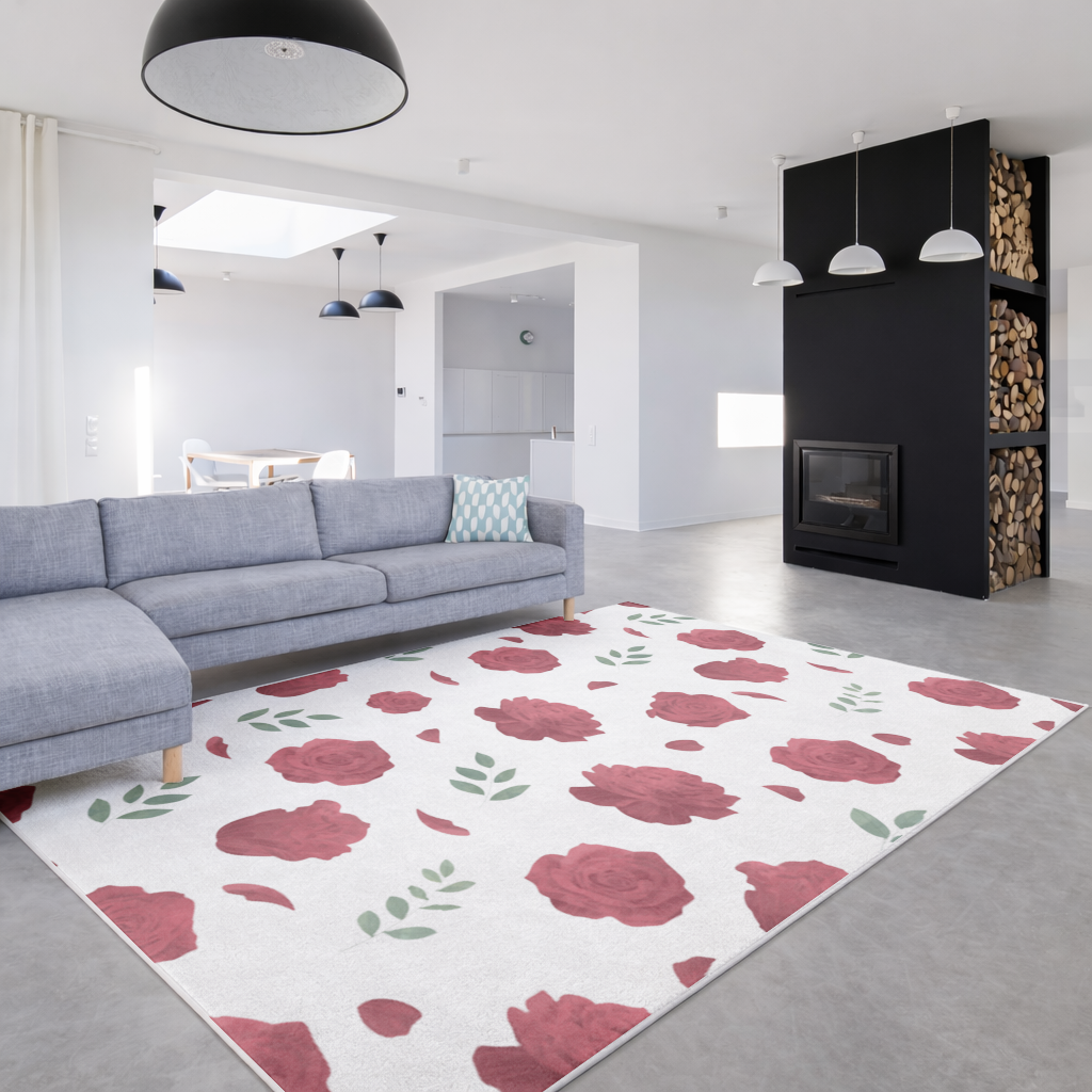 Red Rose and Leaf Romantic Seamless Pattern Living room carpet