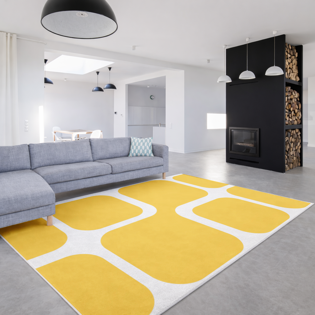 Yellow Geometric Labyrinth and Modern Abstract Pattern Living room carpet