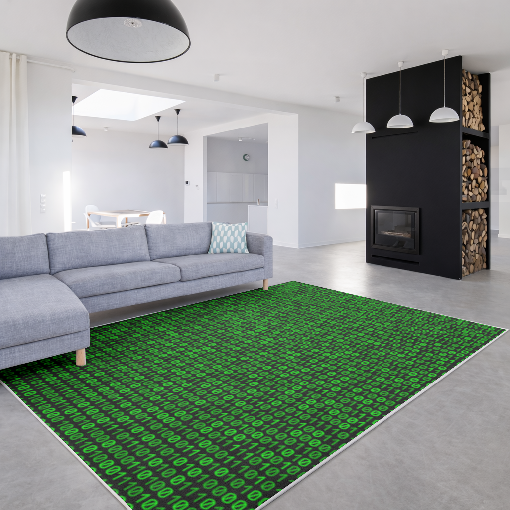 Matrix Stili Dijital İkili Kod Arka Planı Salon Halısı