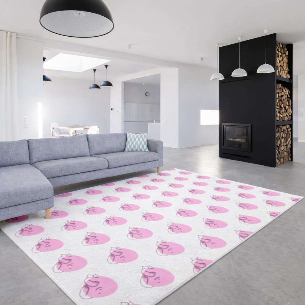 Sevimli Pembe Uzanmış Karakter Çizimi Salon Halısı