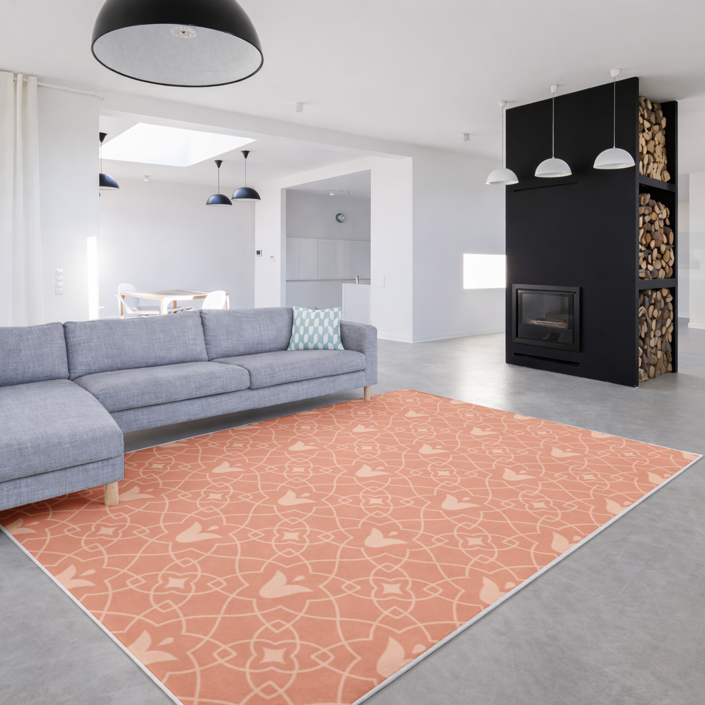 Modern Geometrik Çizgisel Terakota Desen Salon Halısı