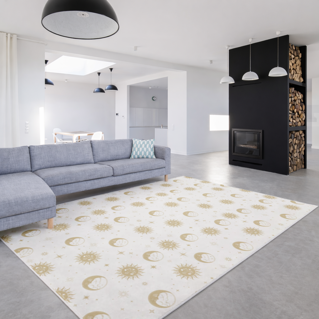 Golden Sun and Moon Mystical Pattern Living room carpet