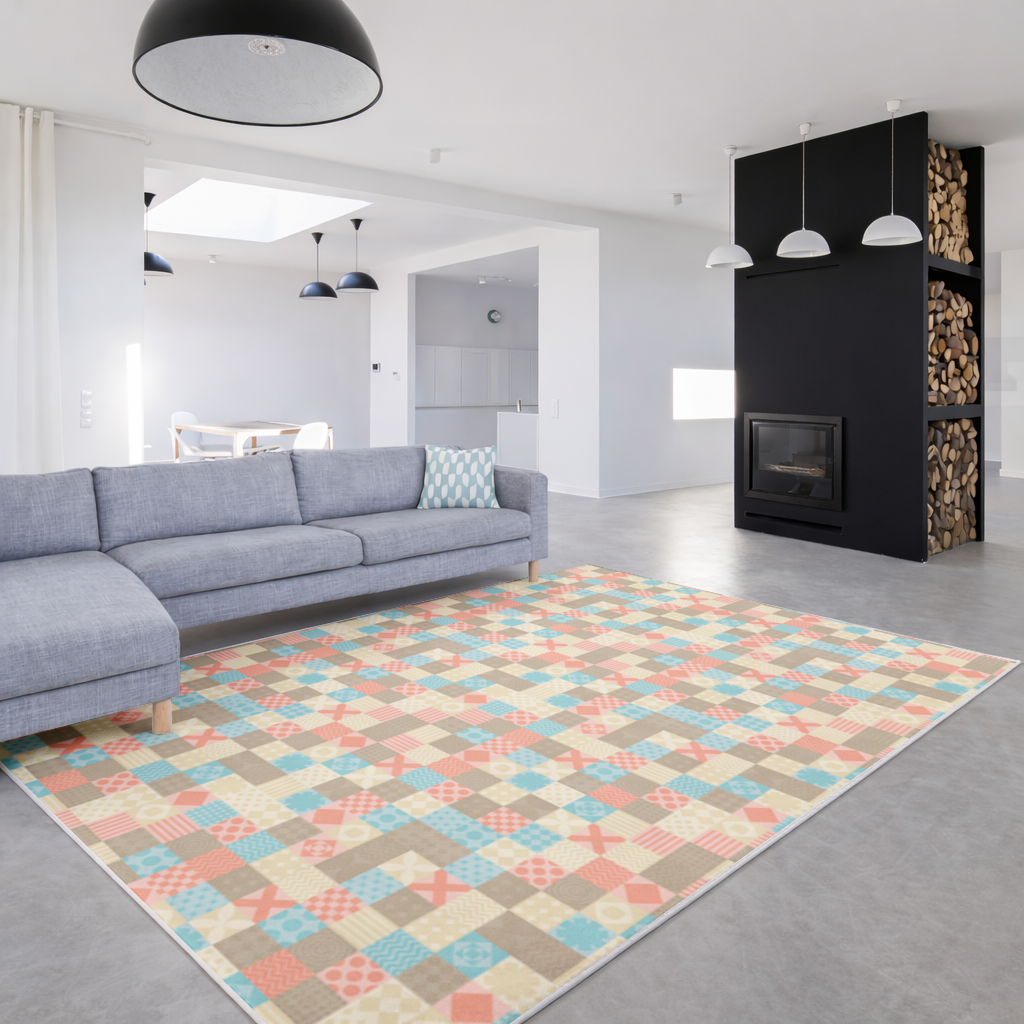 Colorful Modern Geometric Square Pattern Living room carpet