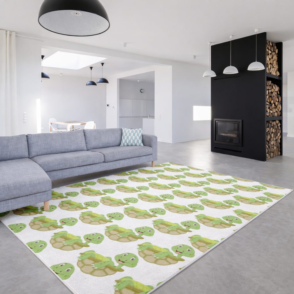Happy Smiling Green Turtle in Shell Living room carpet