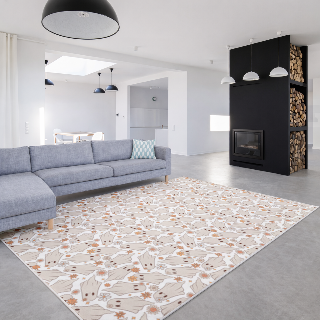 Retro Floral Cute Ghost Seamless Pattern Living room carpet