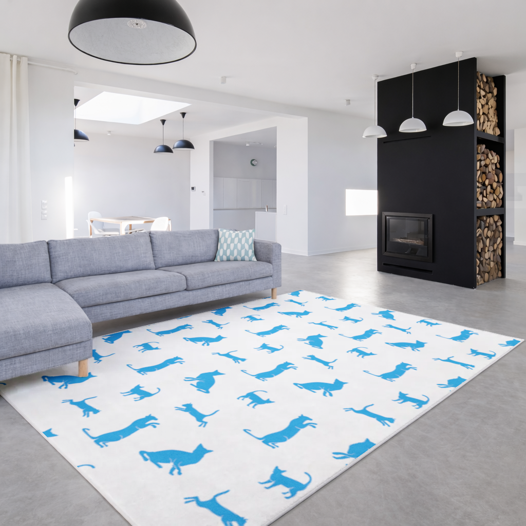 Blue Cat Silhouettes Seamless Pattern Living room carpet