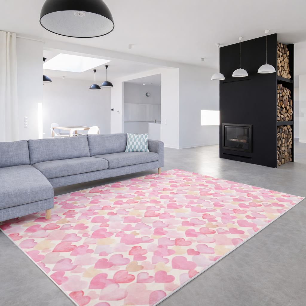 Watercolor Pink Hearts Living room carpet