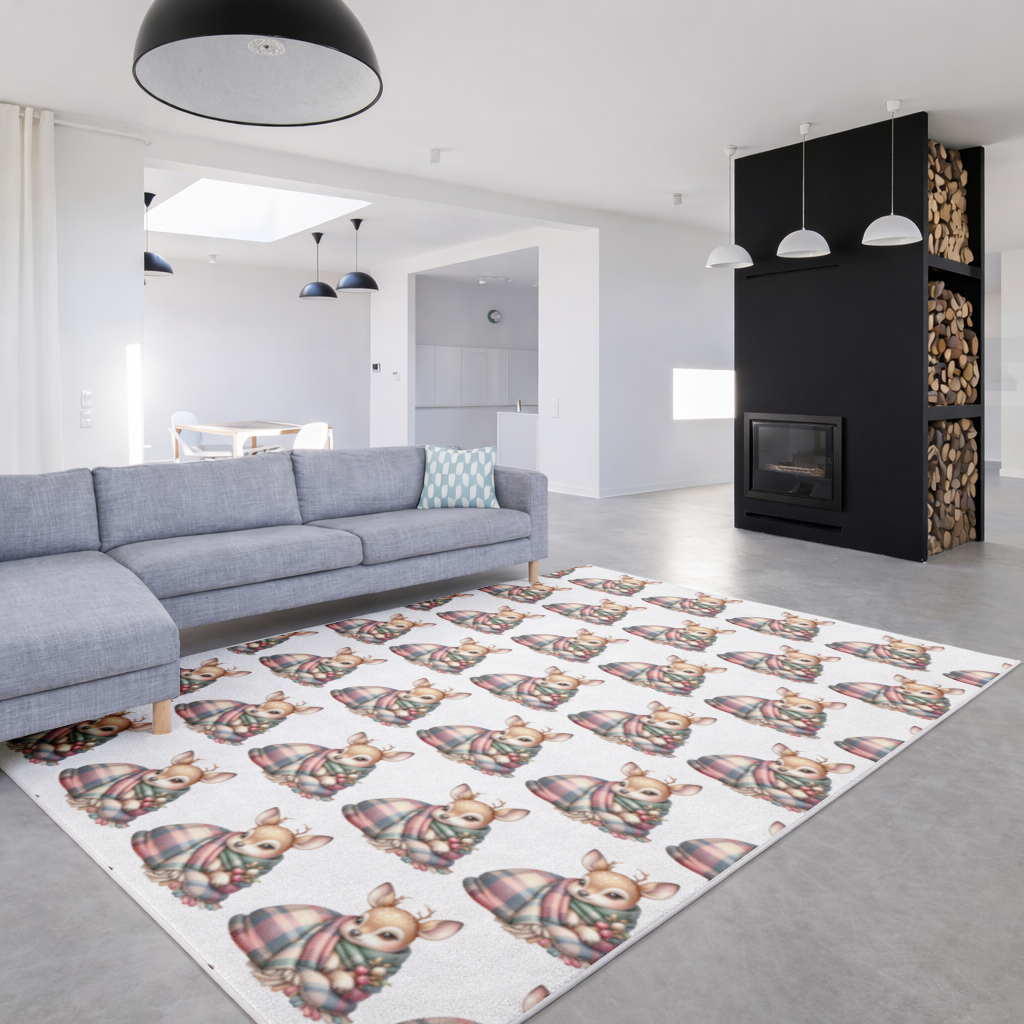 Ekose Battaniyeli Tatlı Geyik Yavrusu Salon Halısı