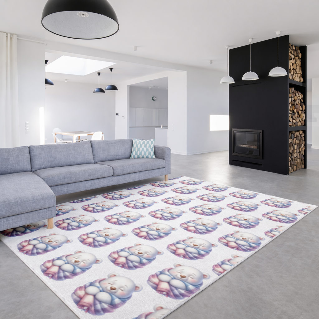 Battaniyeye Sarılmış Uykulu Kutup Ayısı Salon Halısı