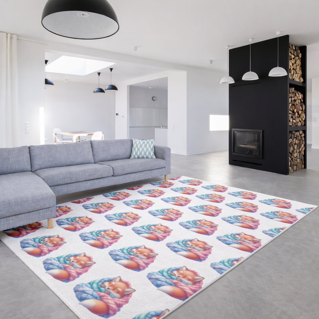 Örgü Battaniyeli Uyuyan Tilki Salon Halısı
