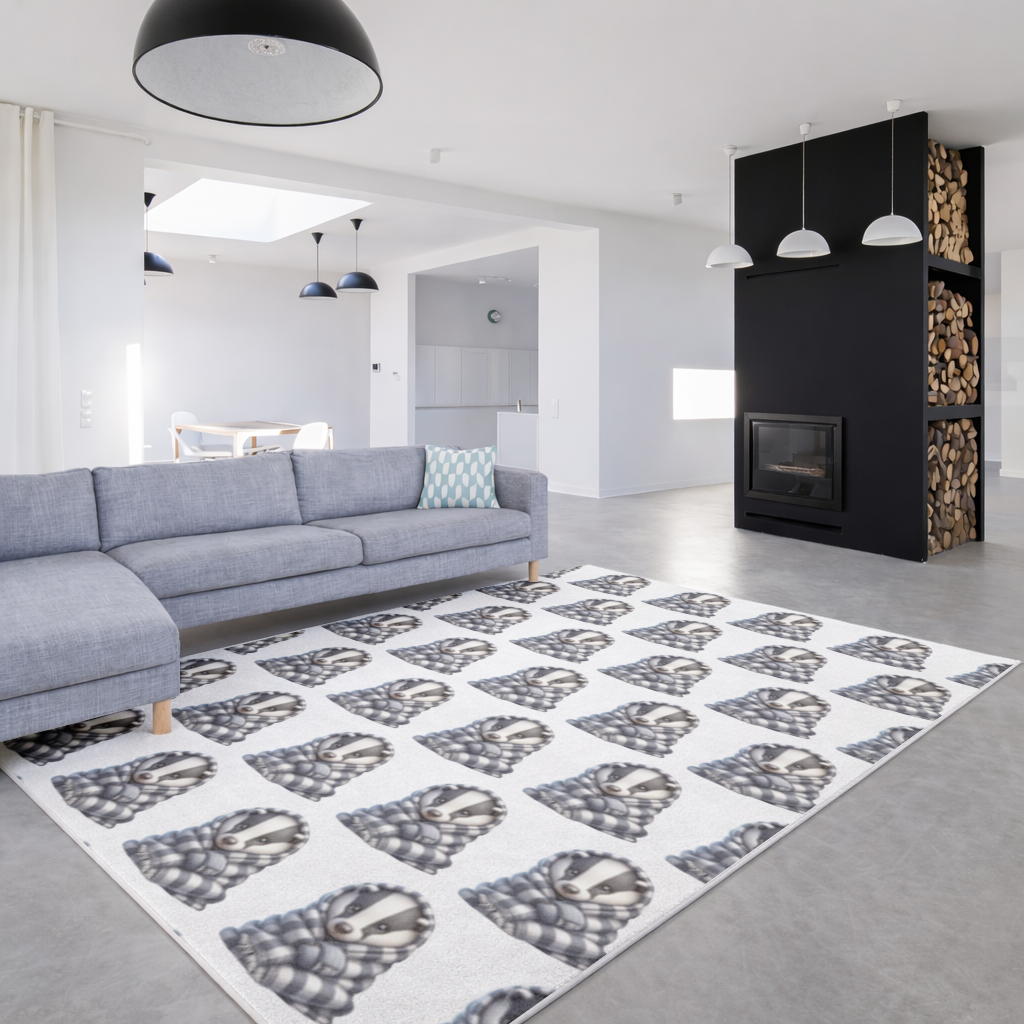 Battaniyeye Sarılı Sevimli Yavru Porsuk Salon Halısı