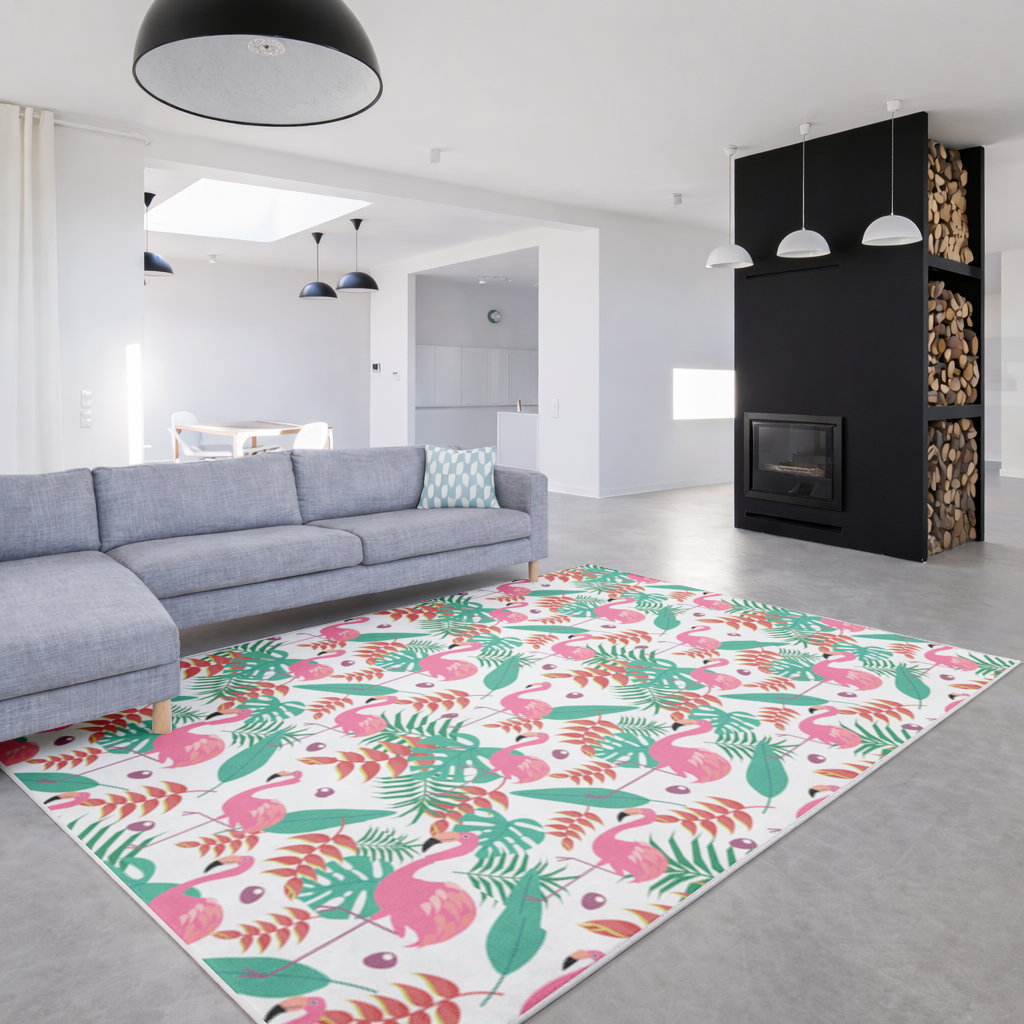 Pink Flamingo Tropical Leaves Living room carpet