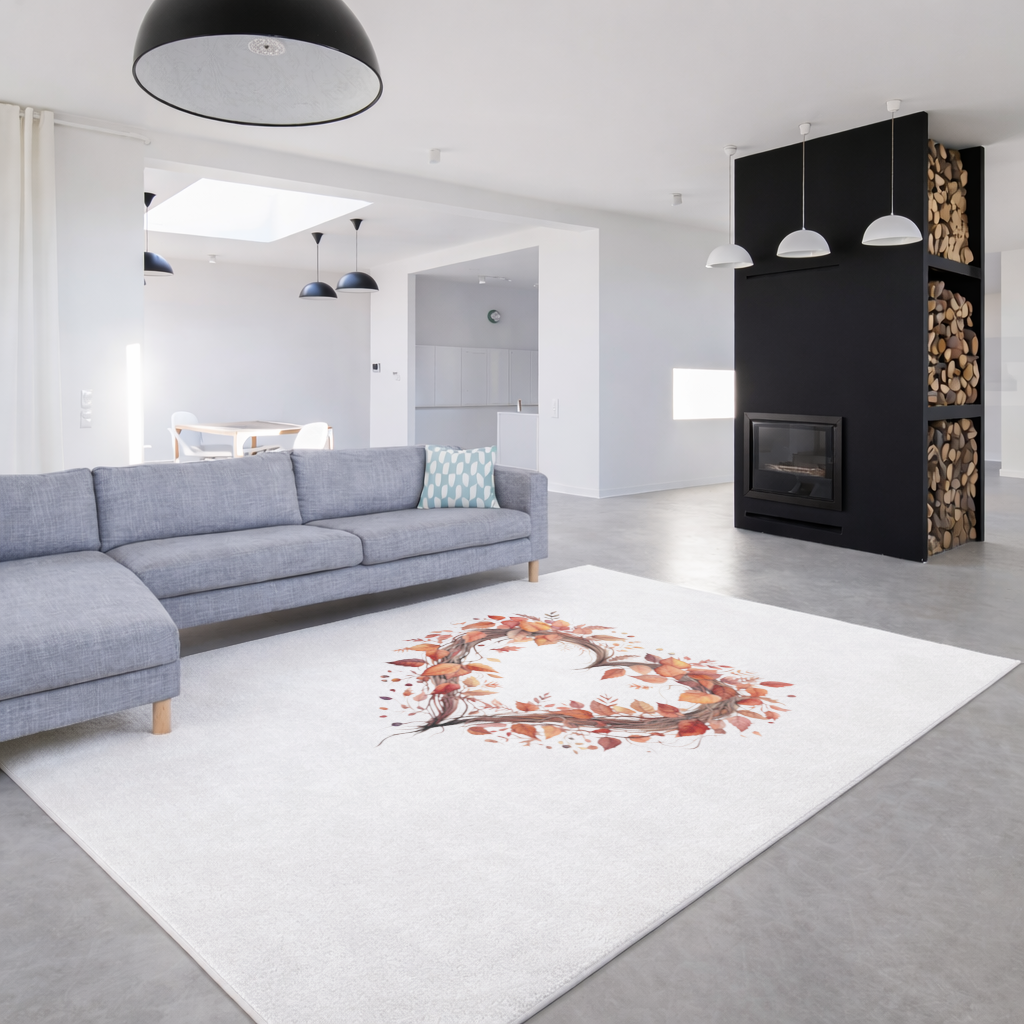 Sonbahar Yapraklarından Kalp Çelenk Salon Halısı