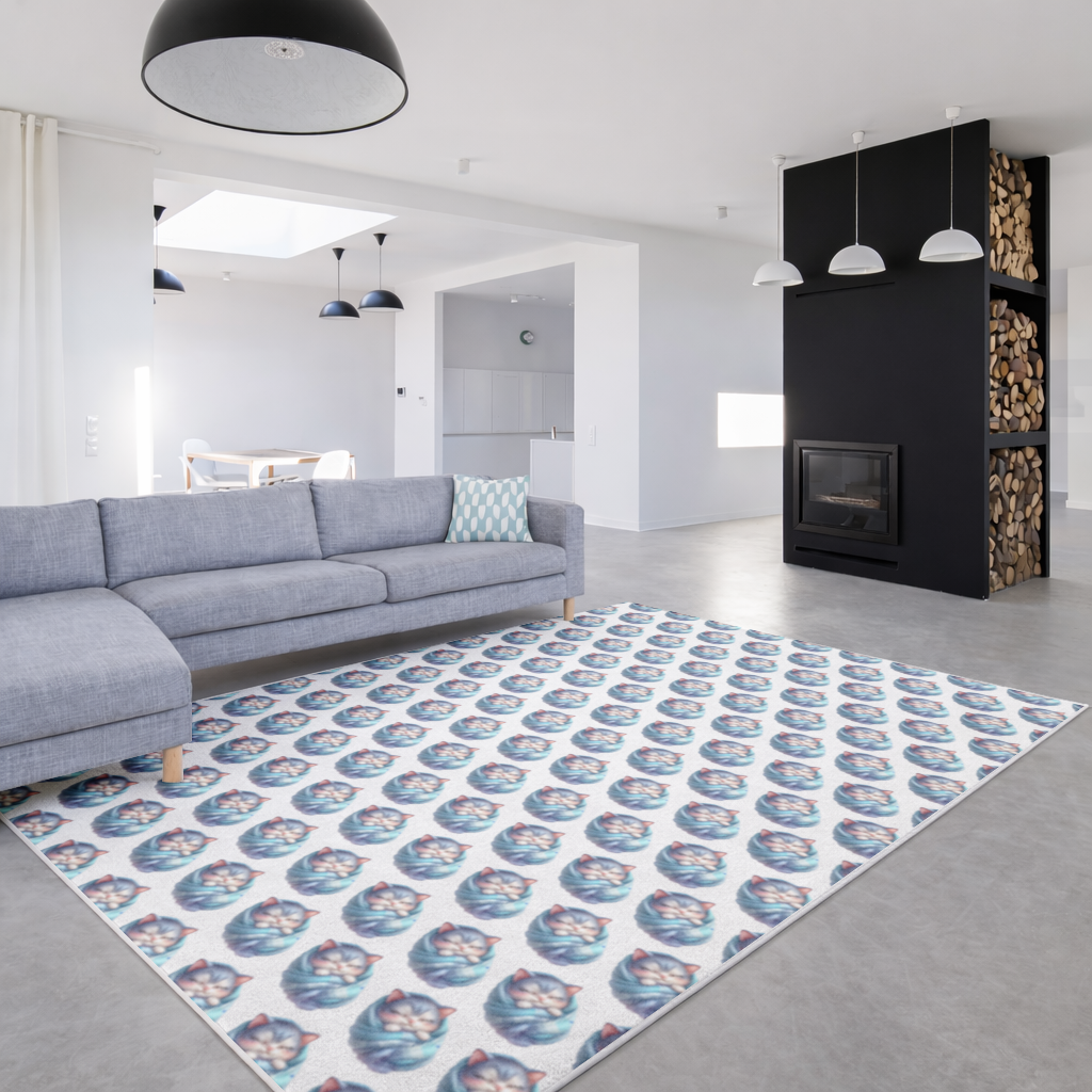 Kawaii Sleeping Kitten in Blue Swaddle Living room carpet