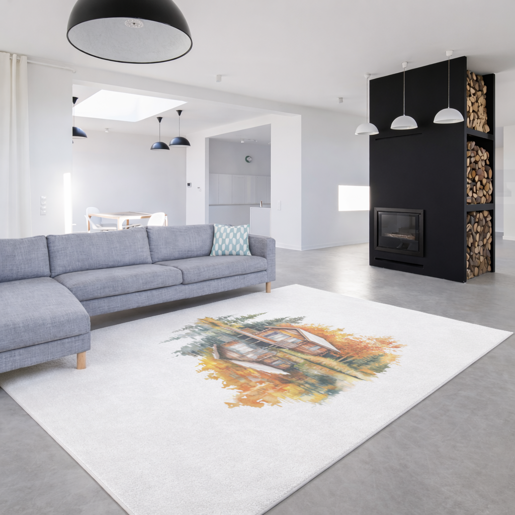 Göl Kenarı Kütük Ev ve Sonbahar Salon Halısı