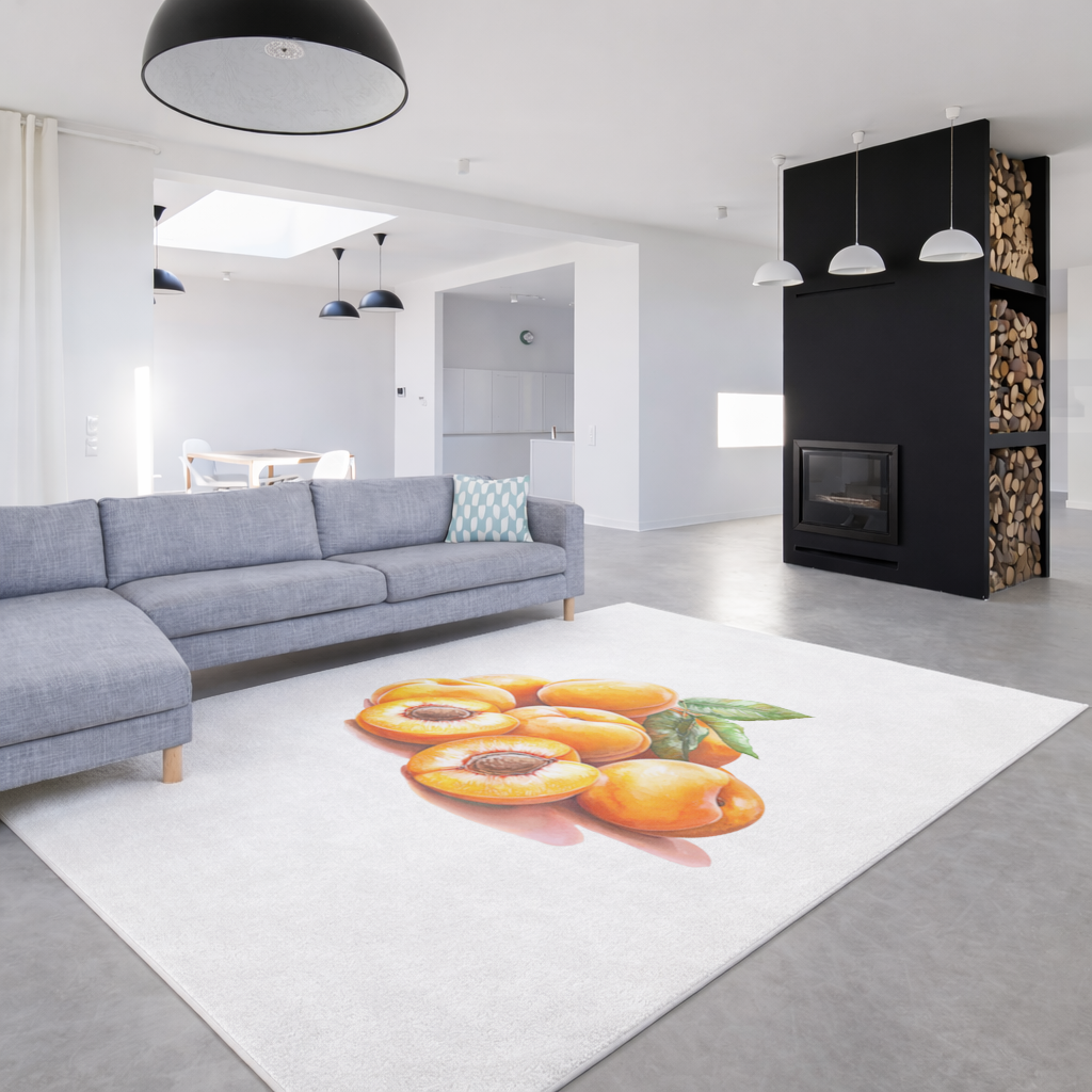 Watercolor Apricot and Leaves Living room carpet