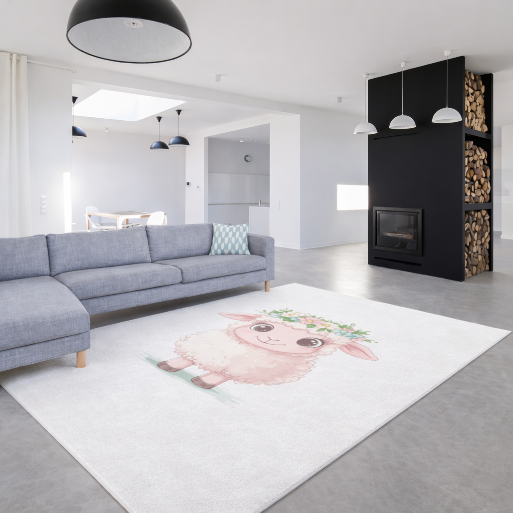 Kawaii Flower Crown Pink Lamb Living room carpet