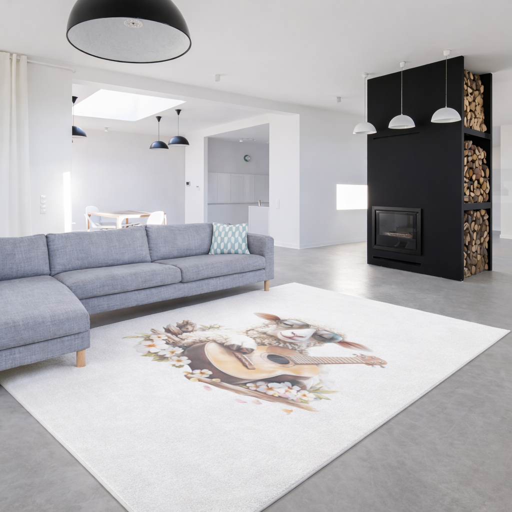 Cool Sheep Playing Ukulele with Flowers Living room carpet
