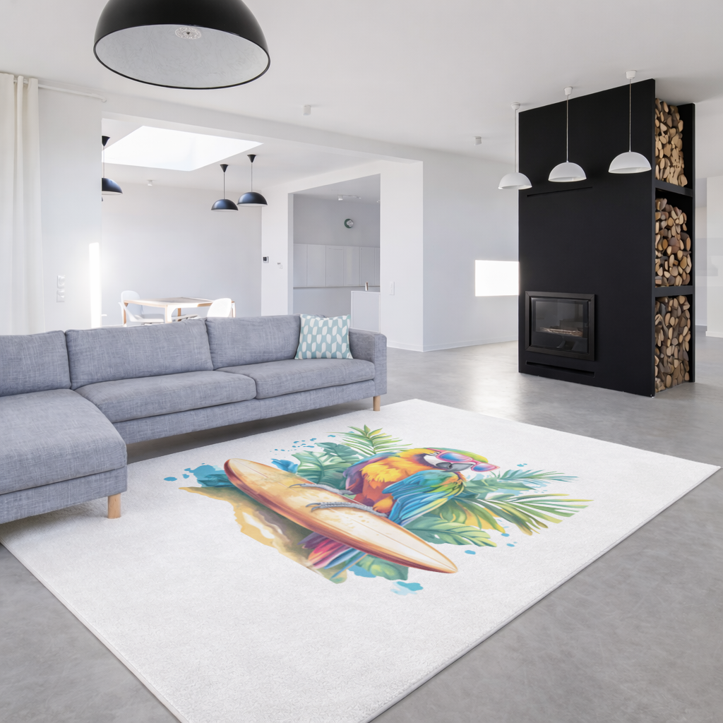 Surfing Parrot with Pink Sunglasses Living room carpet