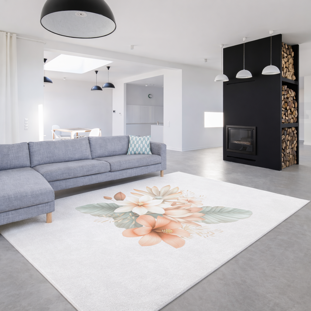 Soft Peach Tropical Floral Bouquet Living room carpet