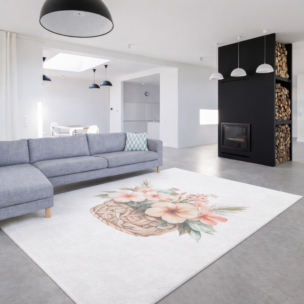 Tropical Hibiscus Flower Woven Basket Living room carpet