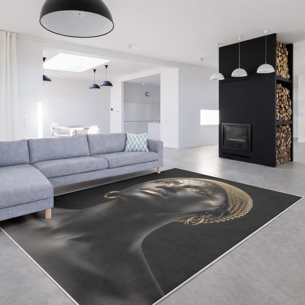 Gold Afrofuturistic Black Woman Living room carpet