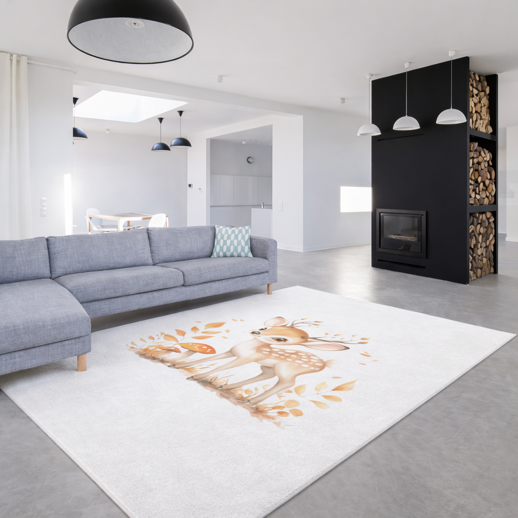 Whimsical Autumn Woodland Fawn Living room carpet