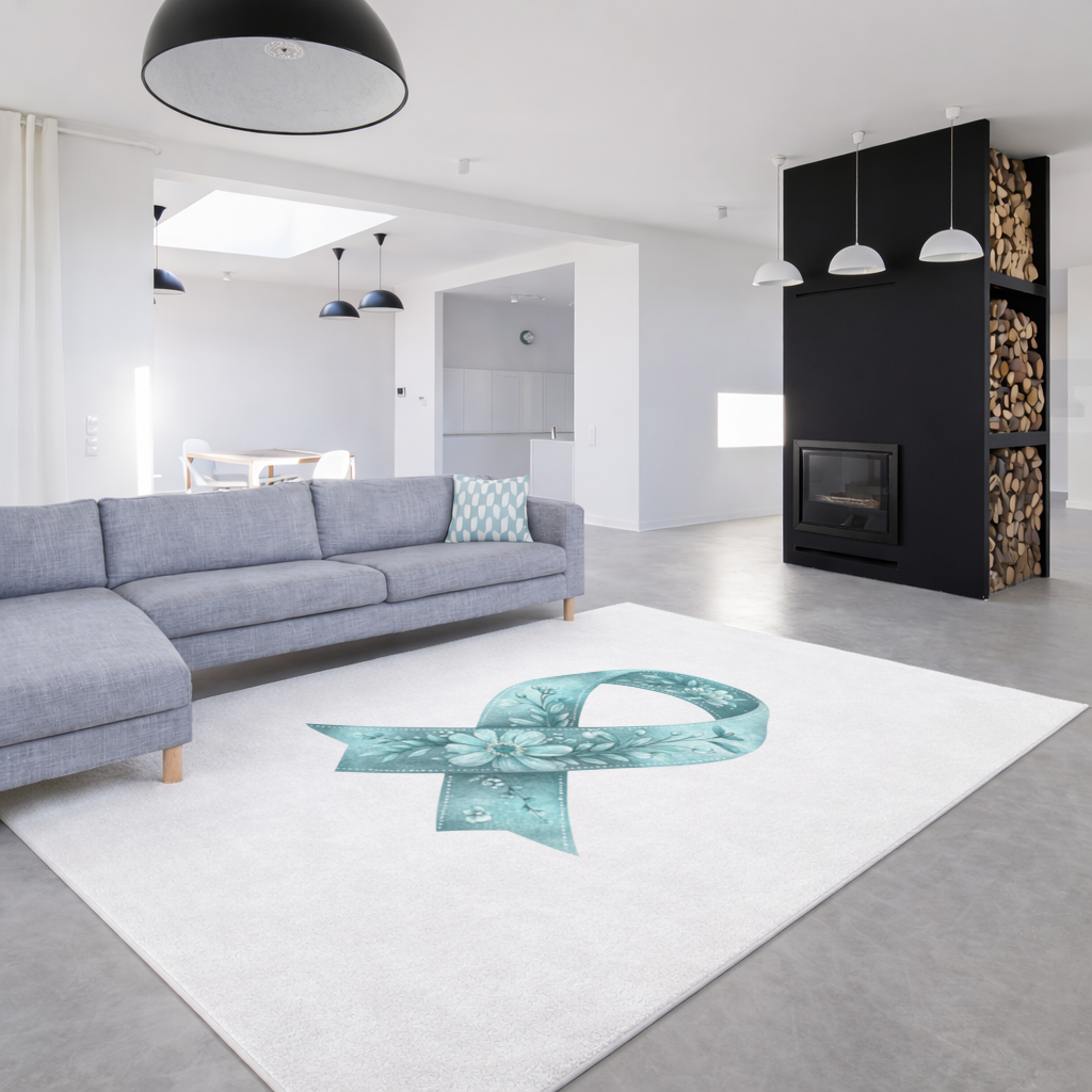 Floral Teal Awareness Ribbon Living room carpet
