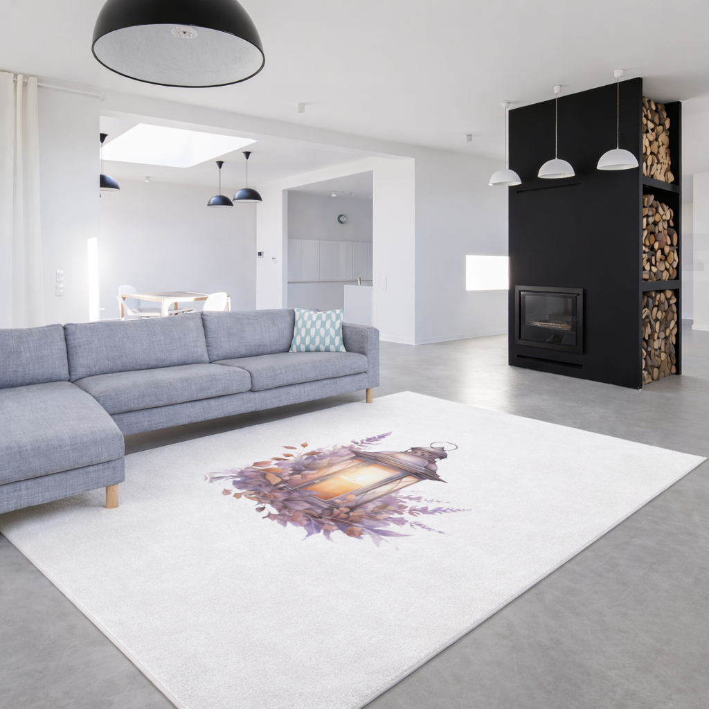 Lavanta ve Güz Yapraklı Antika Fener Salon Halısı