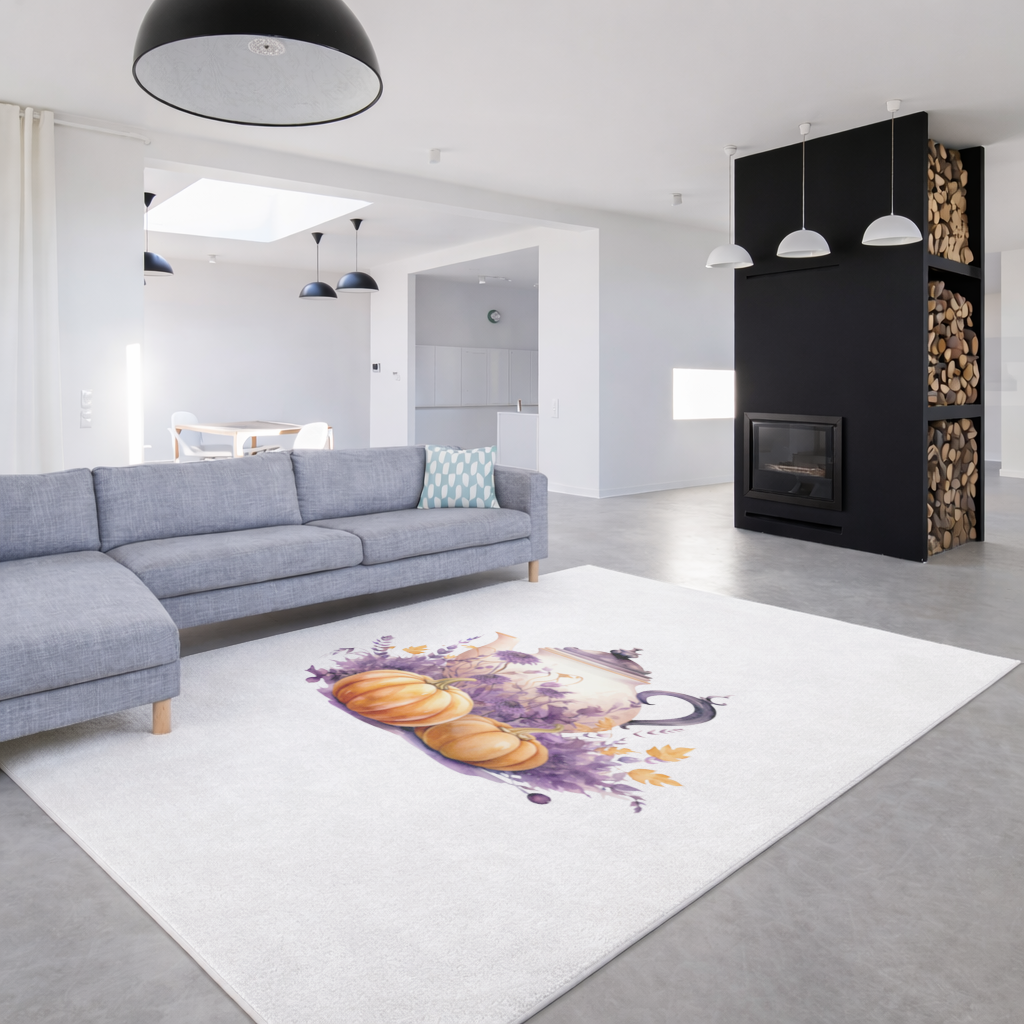 Mor Çiçekli Kabaklı Çaydanlık Salon Halısı