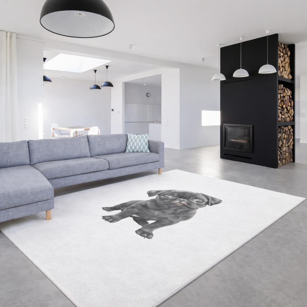Masum Bakışlı Siyah Pug Yavrusu Salon Halısı