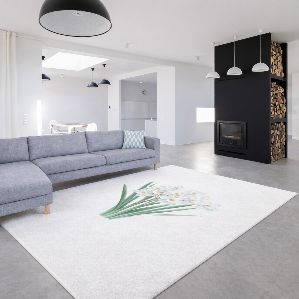 White Daffodil Bouquet Botanical Living room carpet
