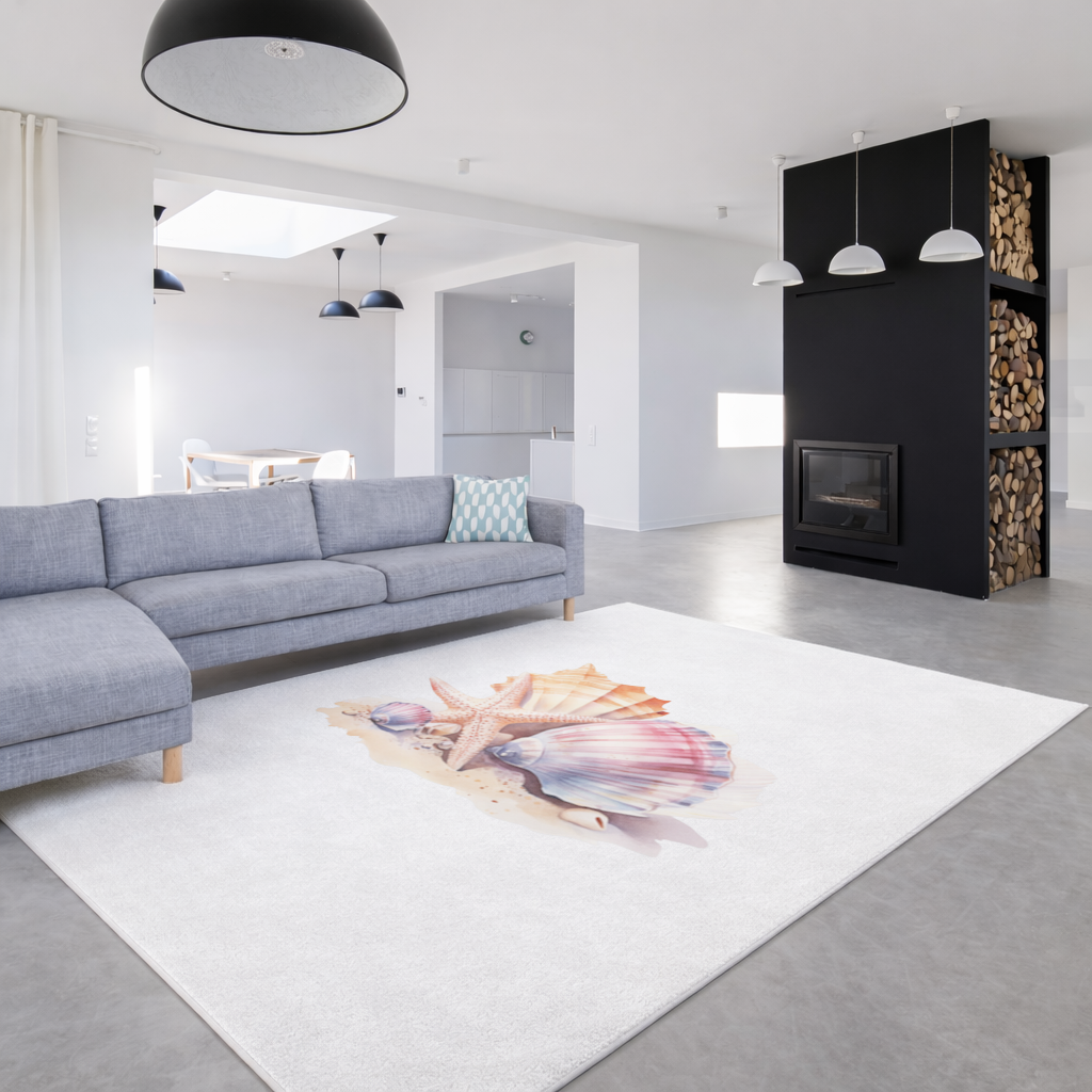 Watercolor Coastal Seashells Living room carpet
