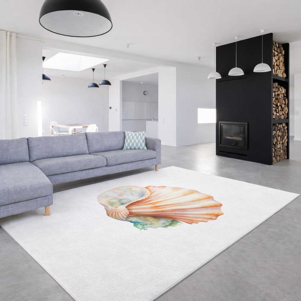 Iridescent Pearls in Orange Scallop Seashell Living room carpet