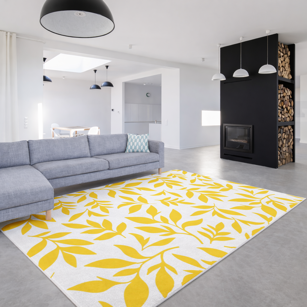 Mustard Yellow Botanical Leaves Living room carpet