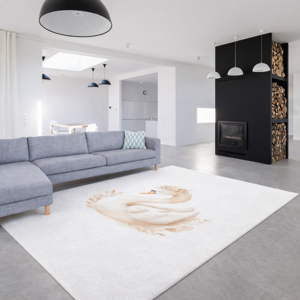Elegant Floral Crown Boho Swan Living room carpet