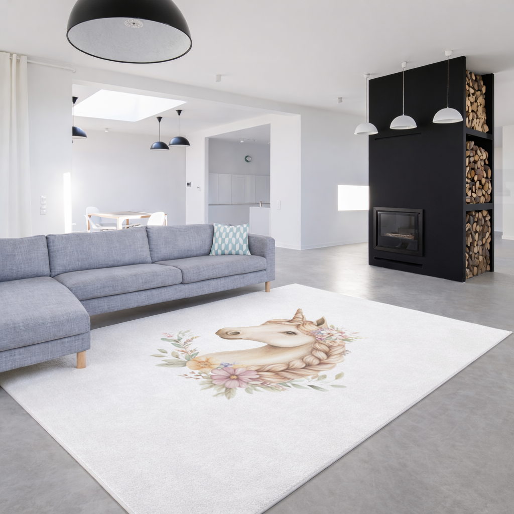 Çiçekli Bohem Tekboynuz Salon Halısı